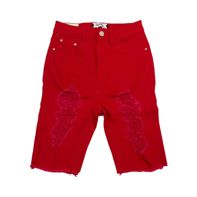 Blue Topic Cut Off Woman Jean Short (Red)