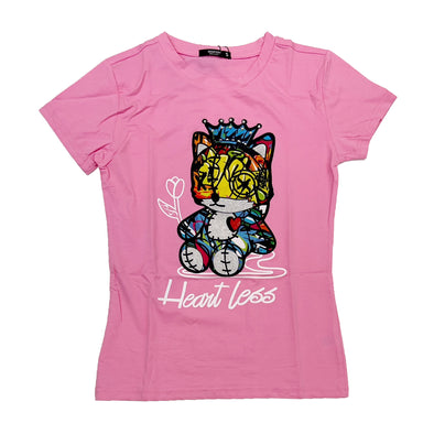 Red Fox Stone Embroidered Bear Design Tee (Pink)