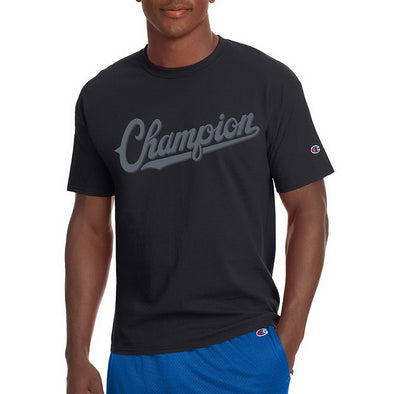 Champion Men's Jersey Tee, Baseball Script Logo (Black) - Fashion Landmarks